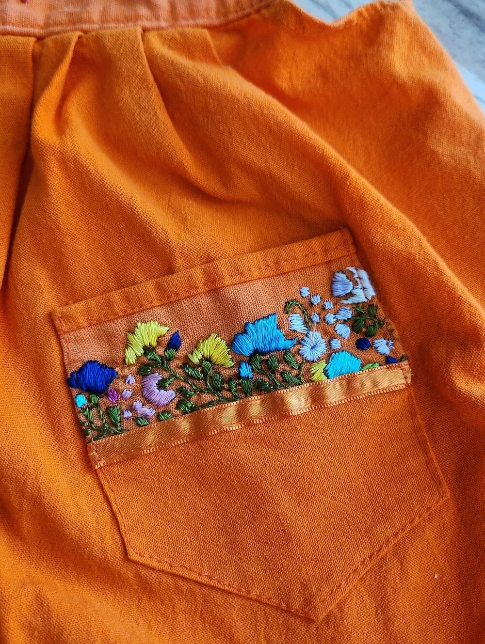Girls Orange Embroidered Cotton Overalls - size 2
